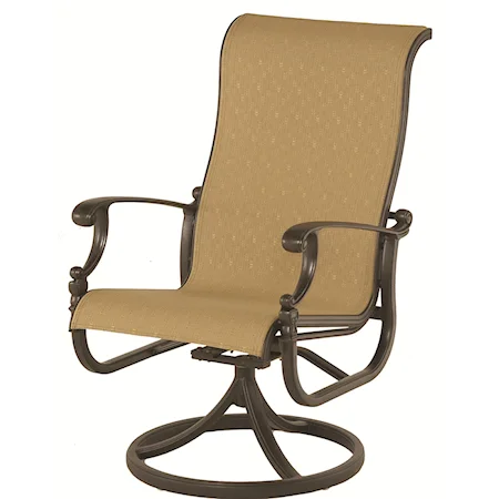 Outdoor Sling Swivel Rocker with Aluminum Frame and Scroll Arms